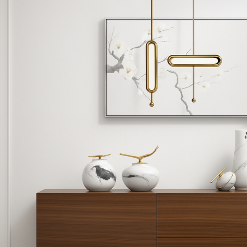 Suspension design LED avec double base dorée arrondie style Luxury - vue 3 sur 8