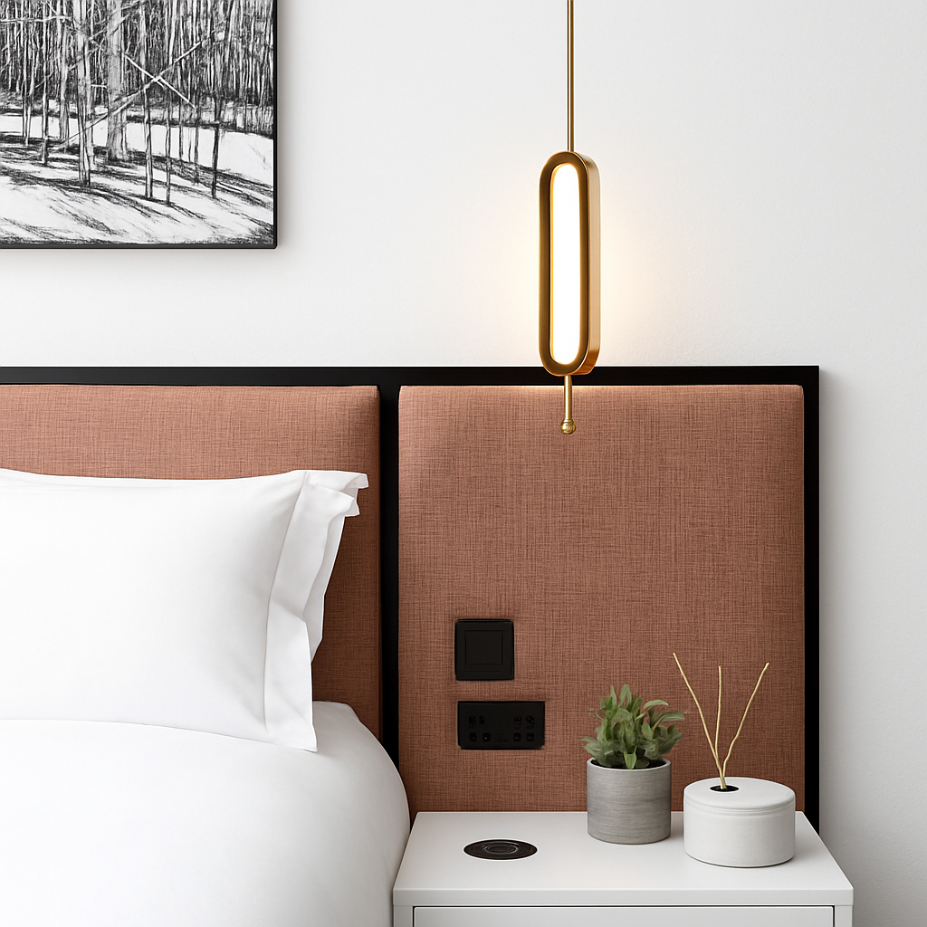 Suspension design LED avec double base dorée arrondie style Luxury - vue 3 sur 8