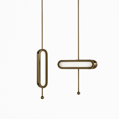 Suspension design LED avec double base dorée arrondie style Luxury - vue 8 sur 8