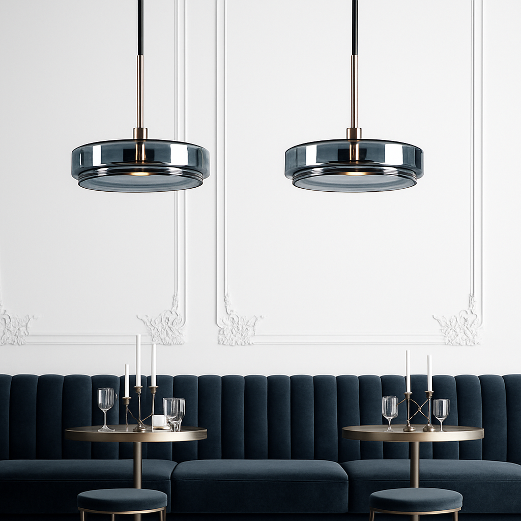 Suspension design ronde en verre bleue Dining - vue 6 sur 9