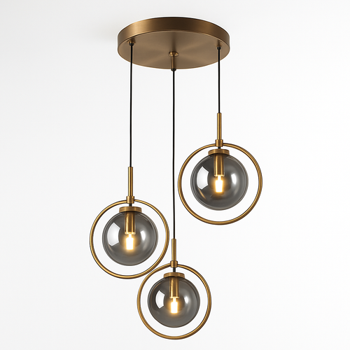 Suspension dorée à LED design boule en verre fumé