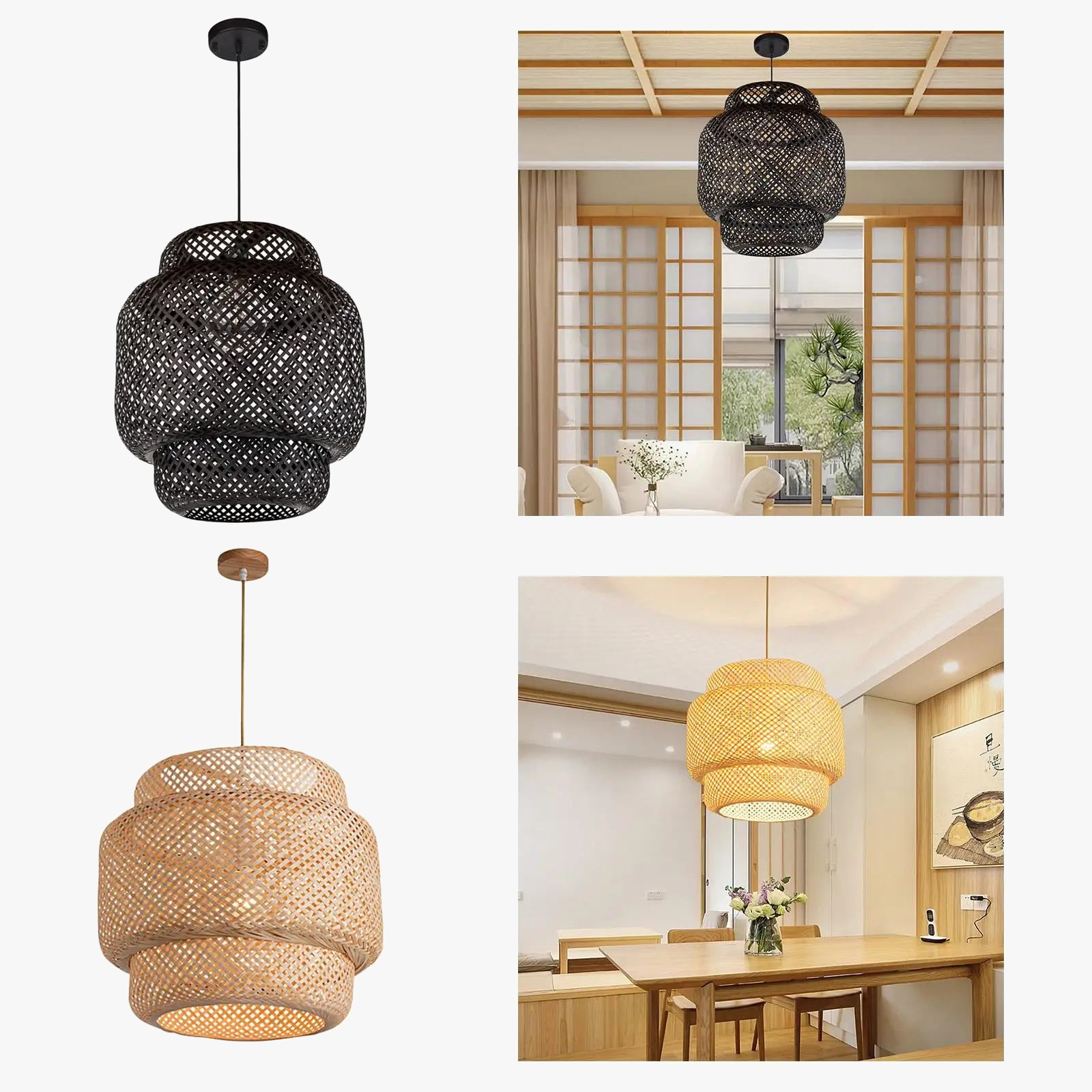 Suspension en bambou tissé style rétro design moderne