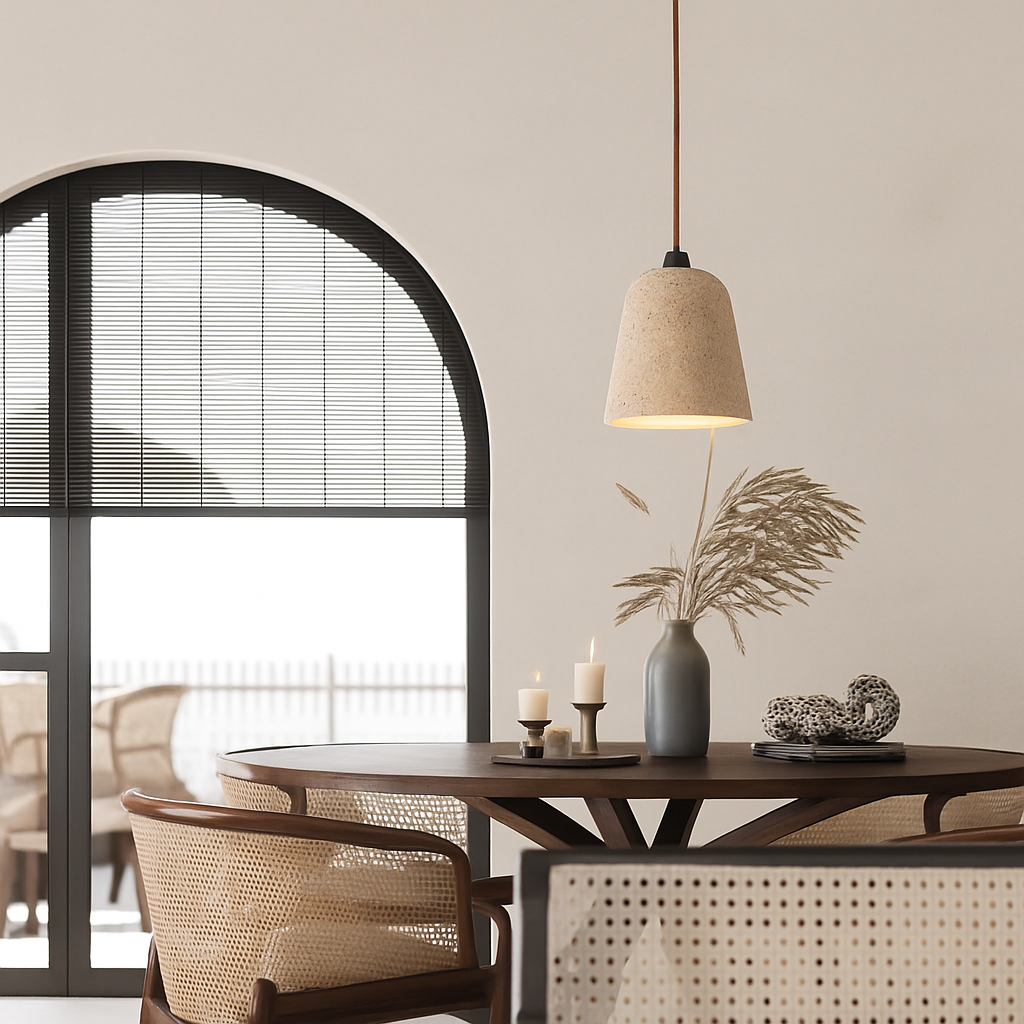 Suspension en pierre de travertin jaune de style japonais Suspension de chevet de chambre à coucher Suspension rétro d'allée de restaurant - vue 7 sur 15