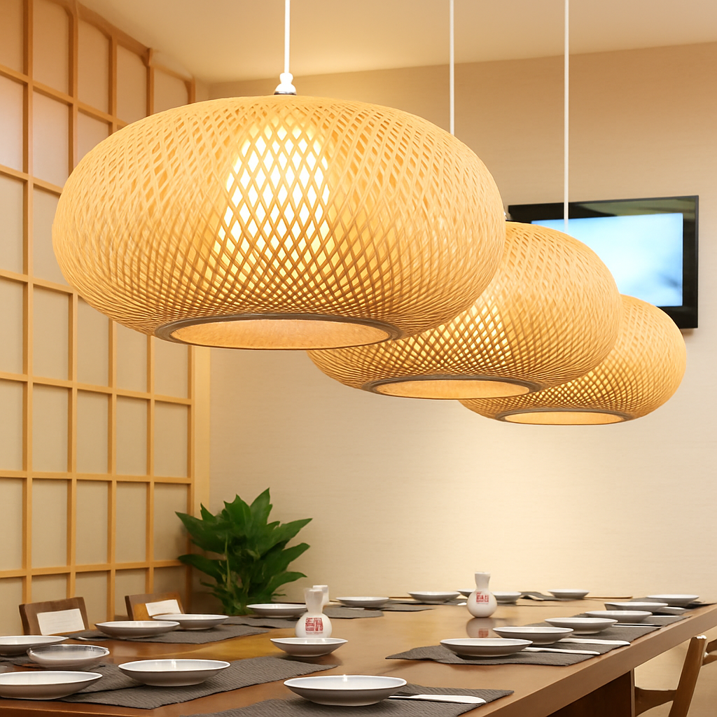 Suspension en rotin LED avec abat-jour arrondi - vue 3 sur 9