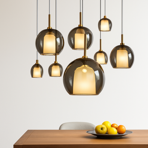 Suspension en verre LED pour cuisine île salon gris intérieur décor