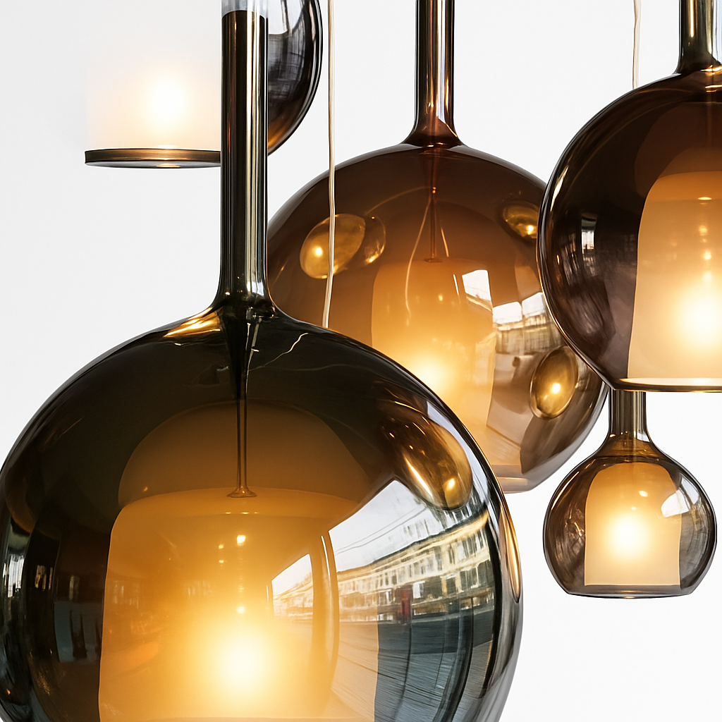 Suspension en verre LED pour cuisine île salon gris intérieur décor - vue 7 sur 10
