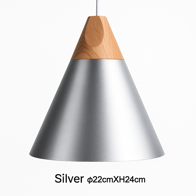 Suspension LED bois et aluminium en forme de cône