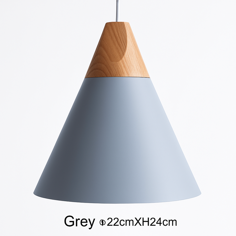 Suspension LED bois et aluminium en forme de cône