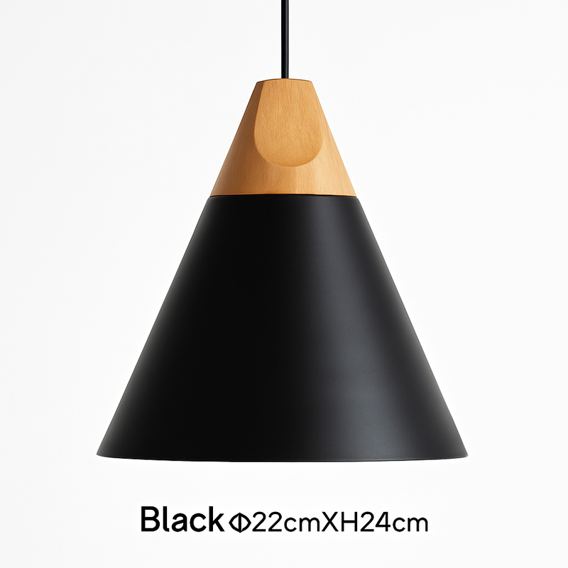 Suspension LED bois et aluminium en forme de cône