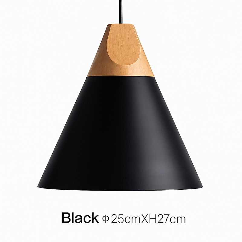 Suspension LED bois et aluminium en forme de cône