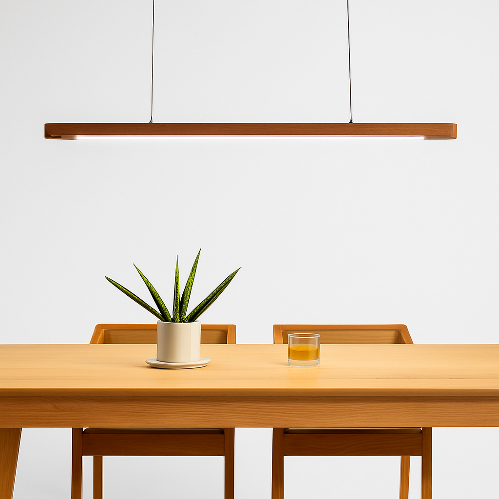 Suspension LED en bois au design nordique moderne ovale à longue bande - vue 6 sur 10