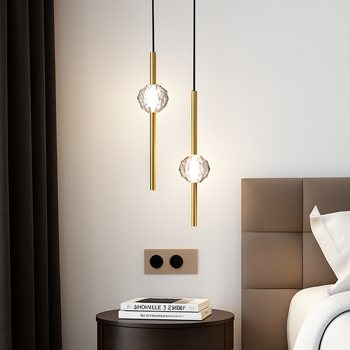 suspension LED en laiton design moderne avec cordon réglable en verre de cristal - vue 4 sur 17