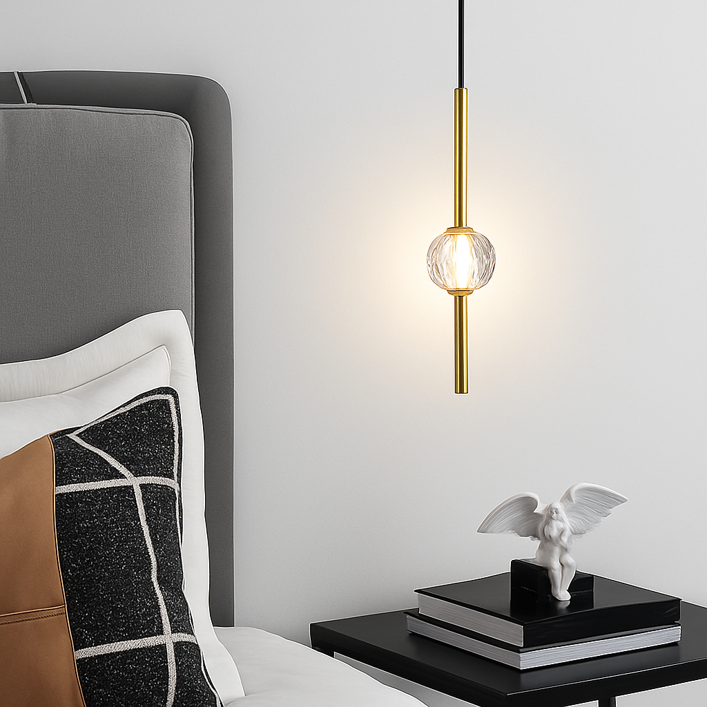 suspension LED en laiton design moderne avec cordon réglable en verre de cristal - vue 7 sur 17