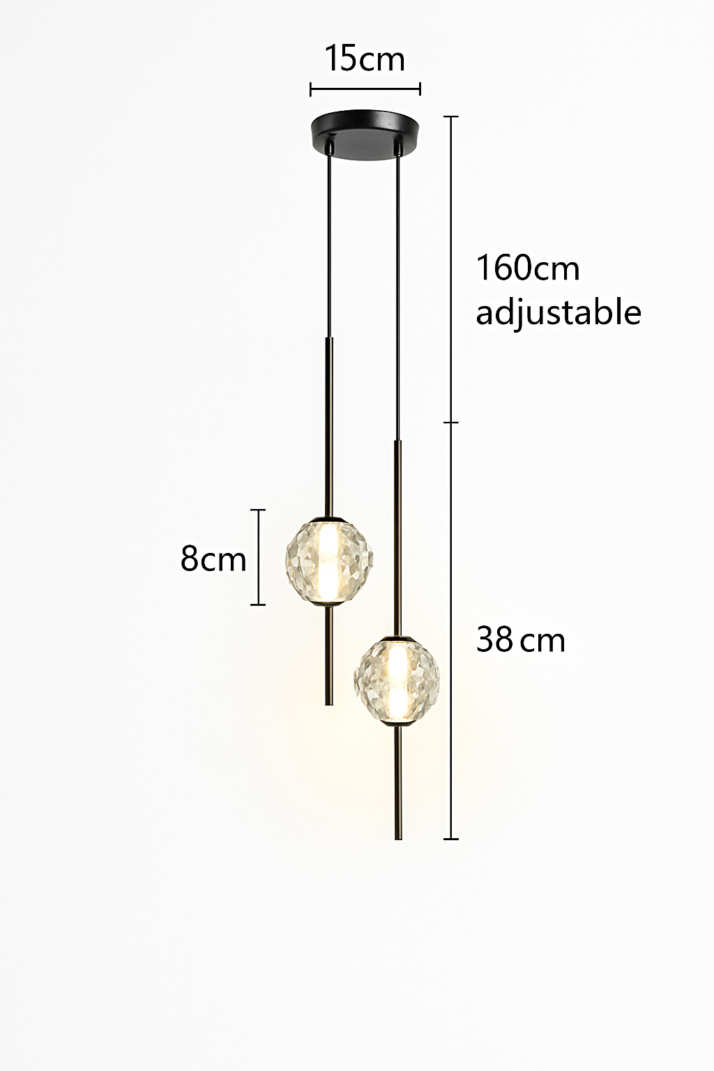 suspension LED en laiton design moderne avec cordon réglable en verre de cristal - vue 11 sur 17