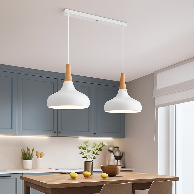 Suspension LED en métal et tige en bois Loft