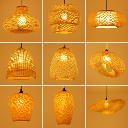 Suspension LED en rotin fait à la main rond chapeau de paille en bambou pastorale Vintage