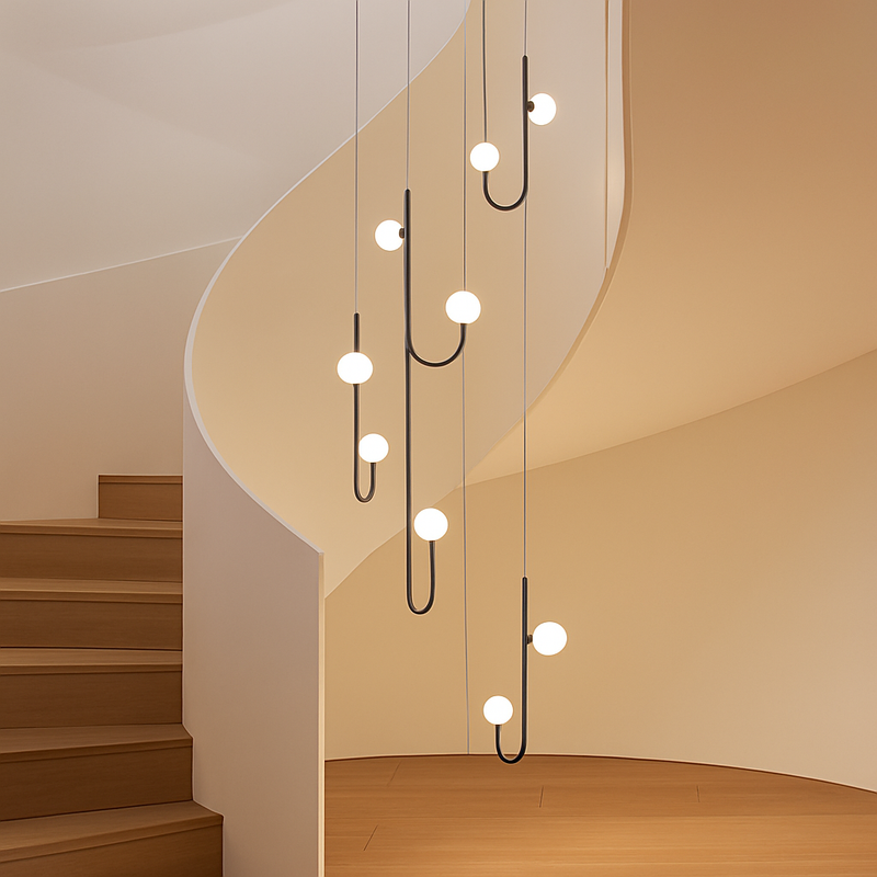 Suspension LED escalier colimaçon plafond lustre moderne luxe