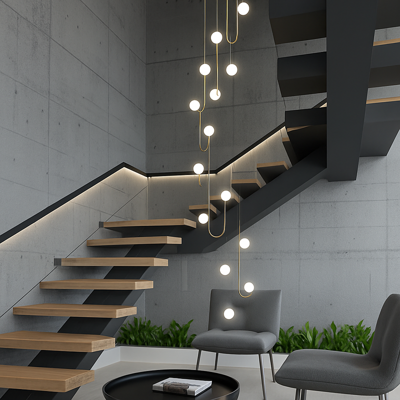 Suspension LED escalier colimaçon plafond lustre moderne luxe