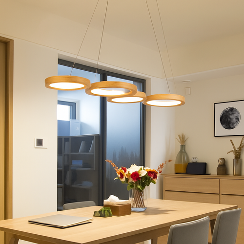 suspension led moderne en bois pour table de cuisine - vue 4 sur 10