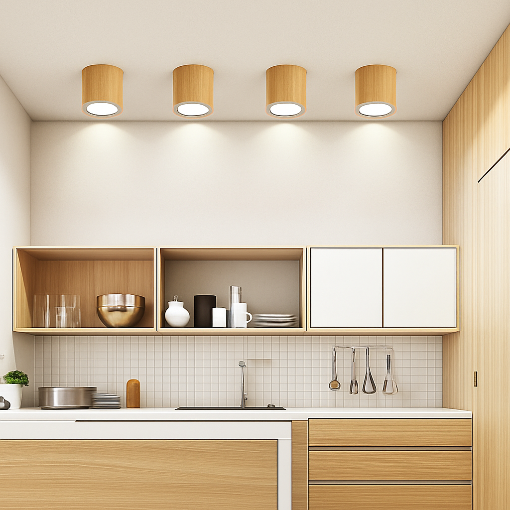 suspension led moderne en bois pour table de cuisine - vue 6 sur 10