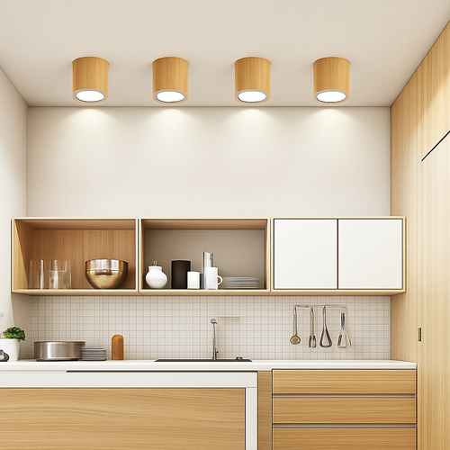 suspension led moderne en bois pour table de cuisine - vue 7 sur 10