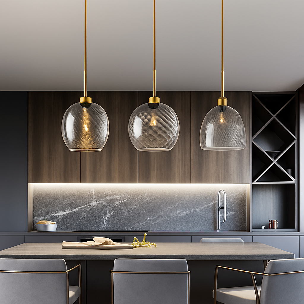 suspension led modernes en verre grain d'eau pour décoration intérieure - vue 4 sur 14