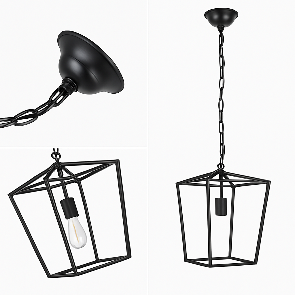 Suspension LED Vintage Loft Lanterne Suspension Hauteur Réglable Luminaire En Fer Pour Restaurant Cuisine Lumières Noires - vue 8 sur 7