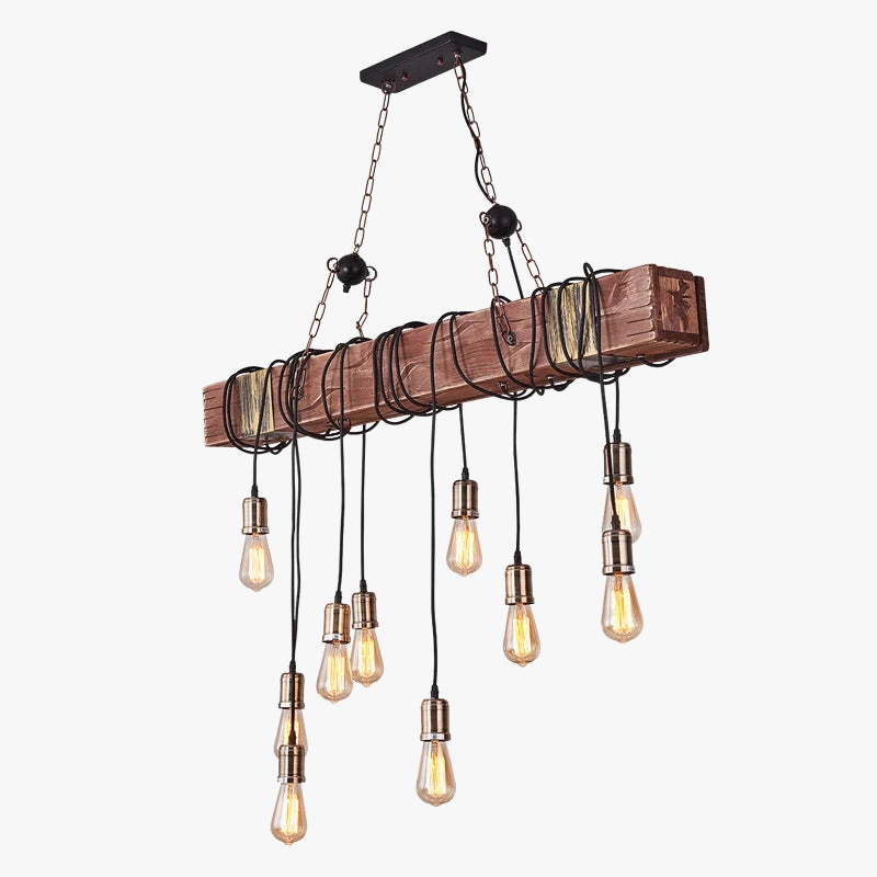 suspension loft vintage en bois pour décoration rétro led