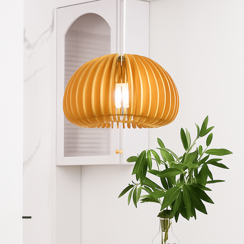 suspension lustre citrouille en bois naturel nordique éclairage - vue 3 sur 15