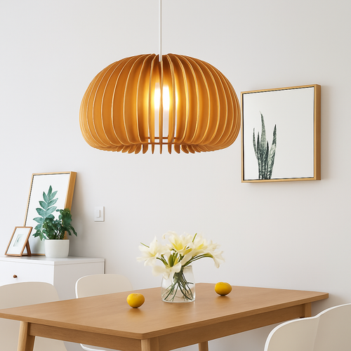 suspension lustre citrouille en bois naturel nordique éclairage - vue 5 sur 15