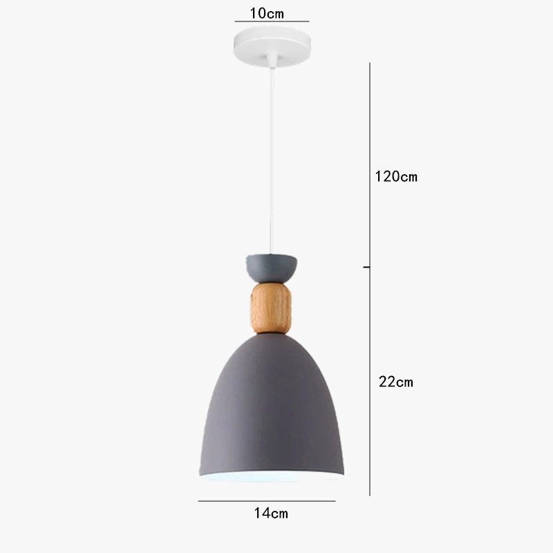 Suspension moderne arrondie métal coloré et bois