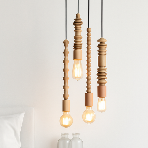 suspension rétro en bois de chêne avec perles géométriques