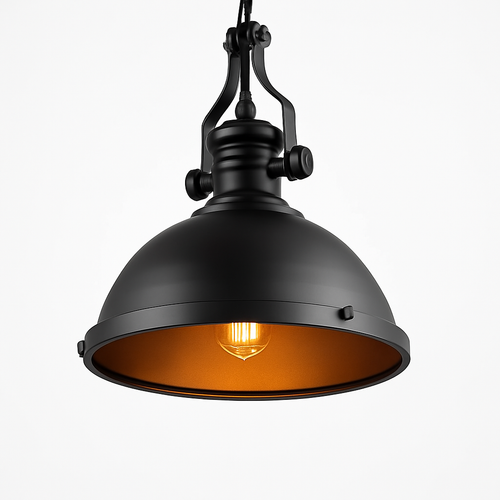 suspension vintage avec abat-jour en fer et cage métallique