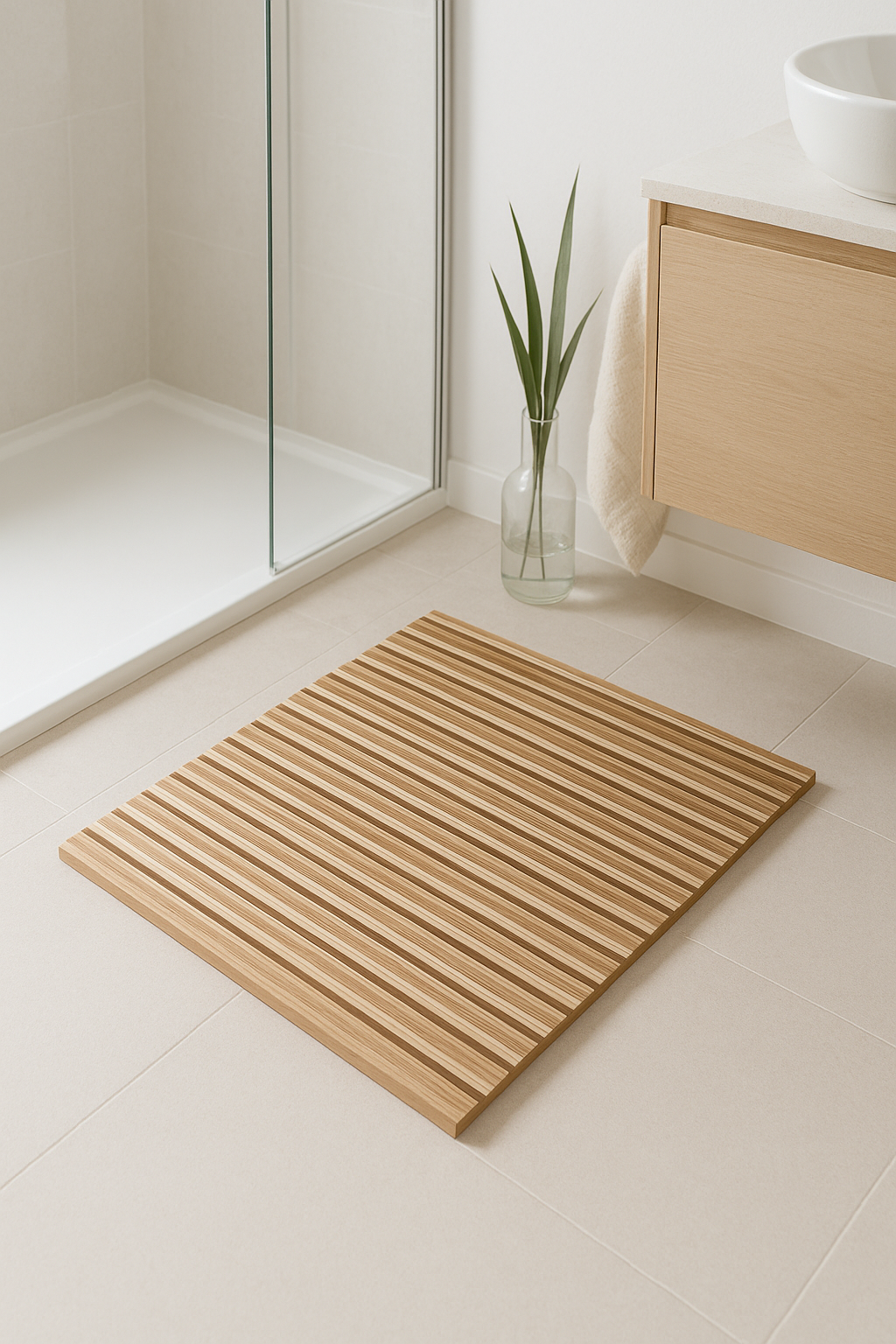 tapis de bain bois antiderapant style geometrique douche - vue 3 sur 2