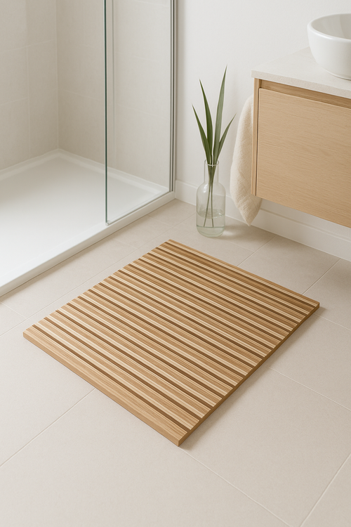 tapis de bain bois antiderapant style geometrique douche