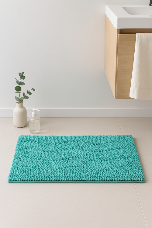 Tapis de bain chenille absorbant antiderapant style rayures