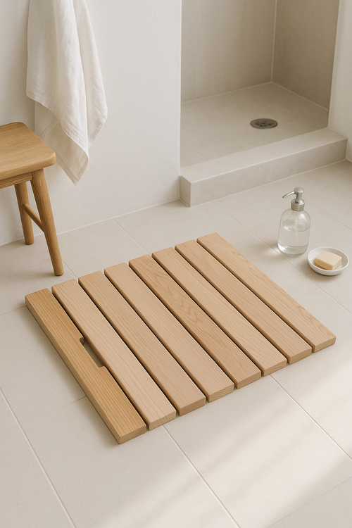 tapis de bain en bois antiderapant style pastoral - vue 2 sur 2