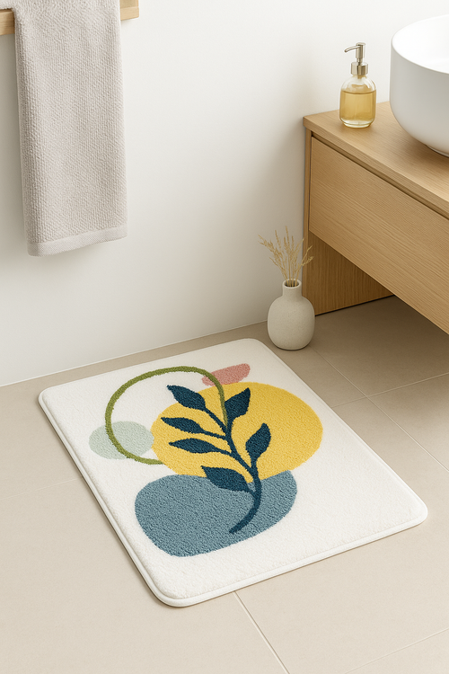 Tapis de bain feuilles microfibre antiderapant doux absorbant