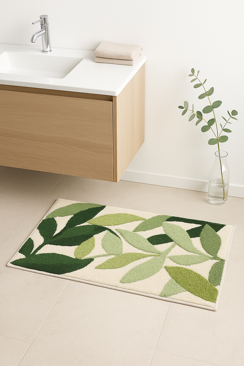 Tapis de bain feuilles moderne antidérapant microfibre - vue 3 sur 2