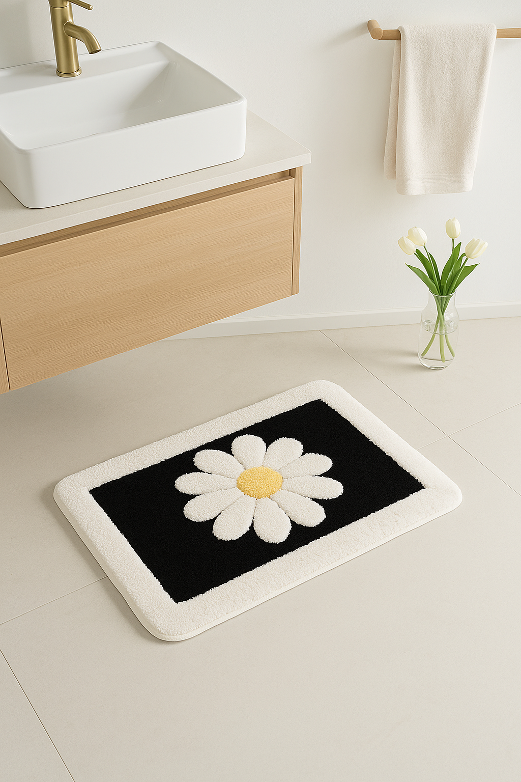 tapis de bain fleurs mignon microfibre antiderapant lavable
