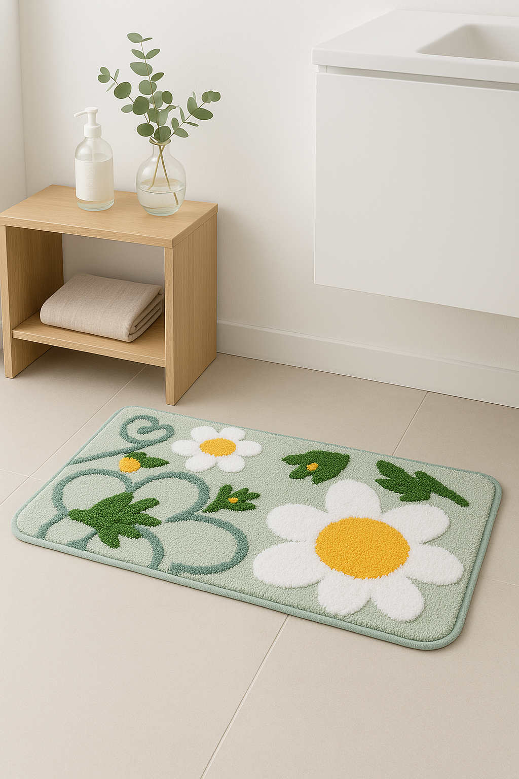 tapis de bain floral doux absorbant microfibre antidérapant