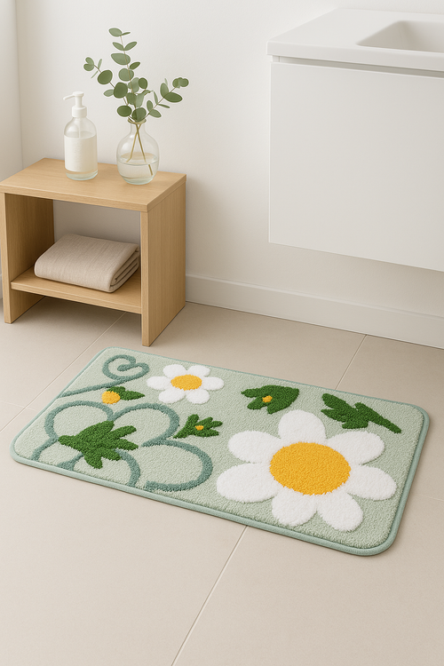 tapis de bain floral doux absorbant microfibre antidérapant - vue 2 sur 2