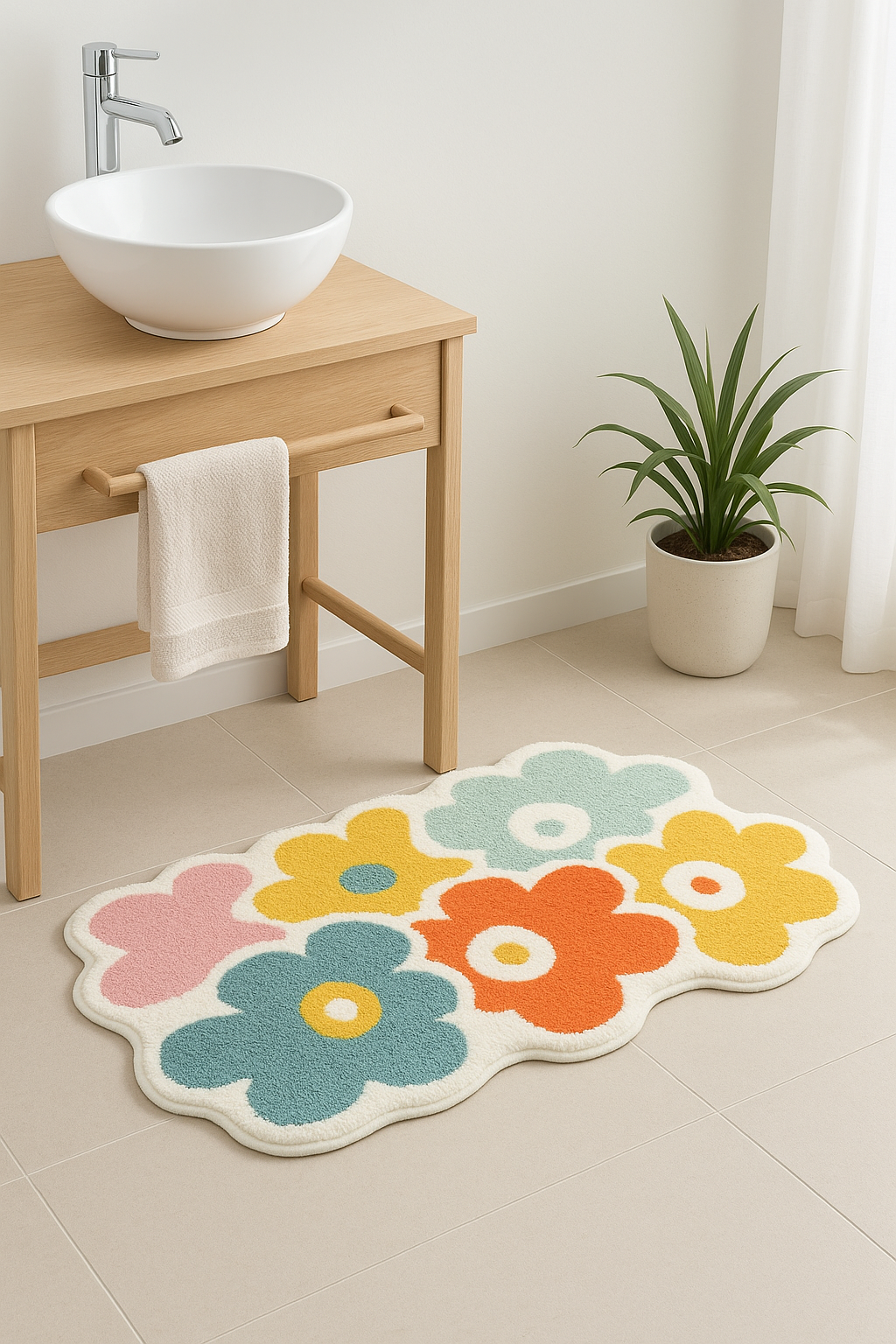 Tapis de bain floral doux antiderapant decor salle - vue 3 sur 2