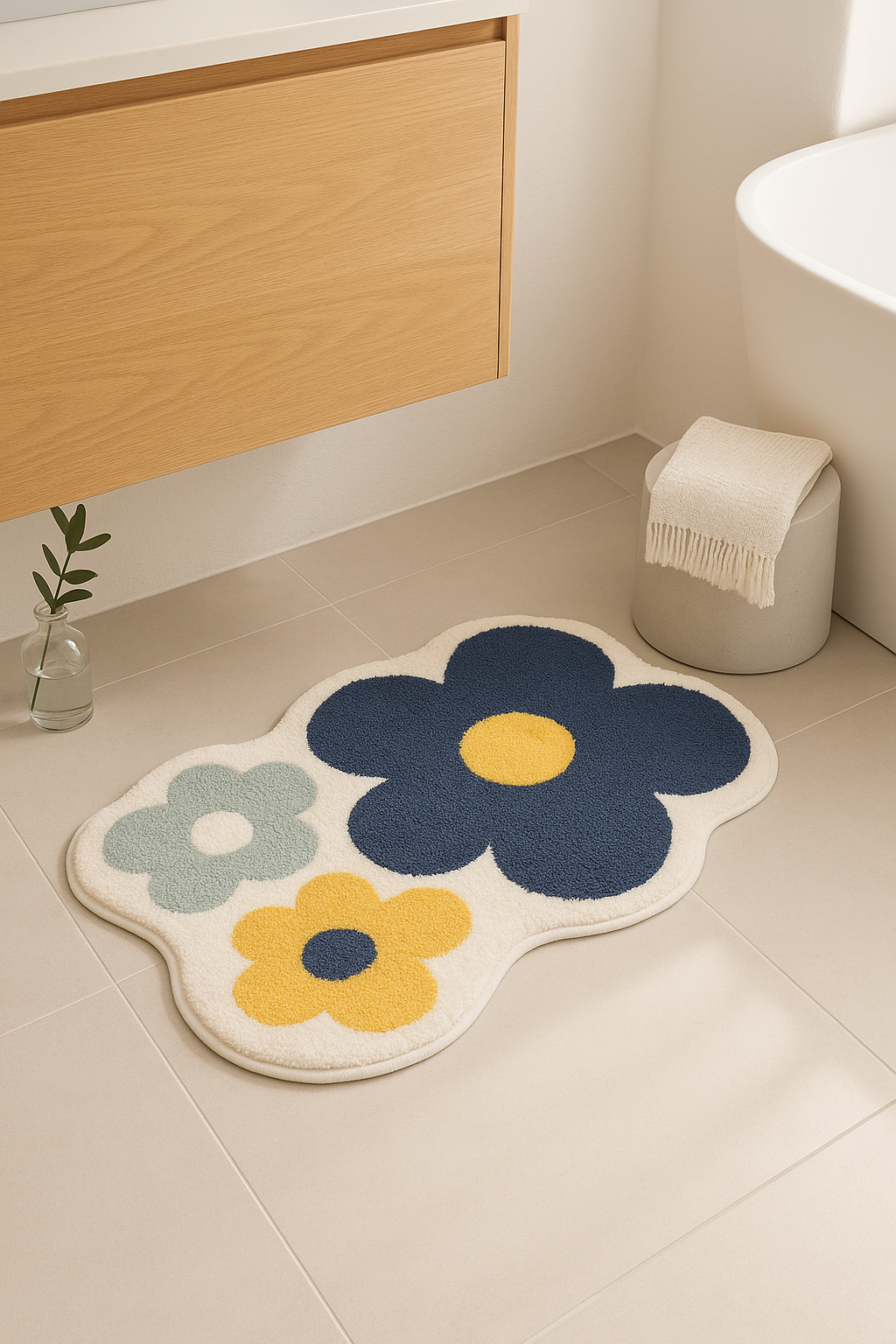 tapis de bain floral doux antiderapant moderne entree - vue 3 sur 2