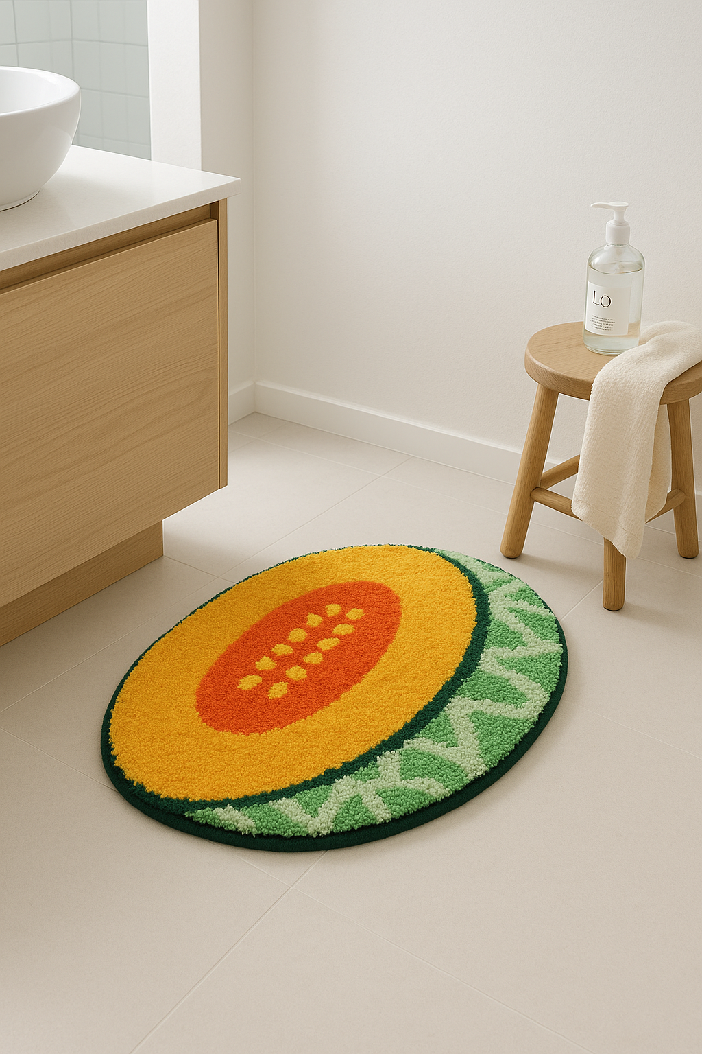 tapis de bain fruit demi rond antiderapant doux