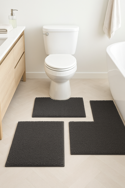 tapis de bain lot 3 chenille shaggy antidérapant