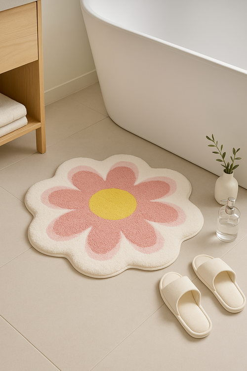Tapis de bain microfibre motif floral antidérapant doux - vue 2 sur 2