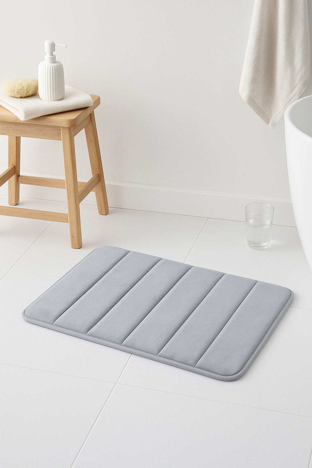 Tapis de bain mousse memoire doux style rayures - vue 3 sur 2