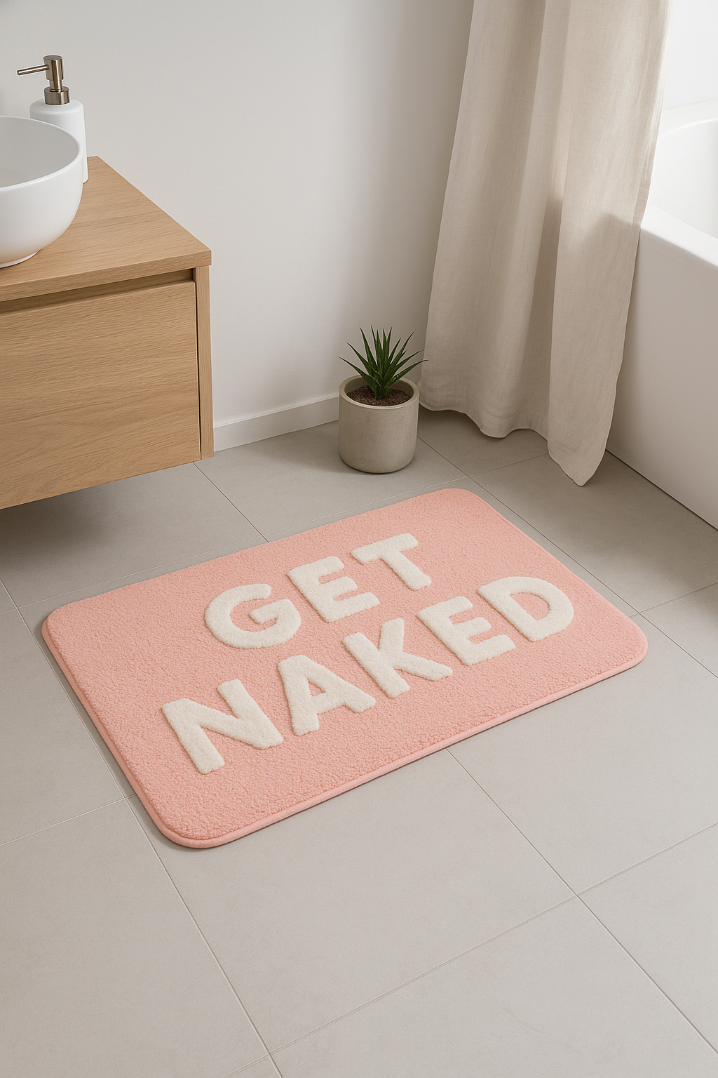 tapis de bain shaggy moelleux message get naked - vue 3 sur 2