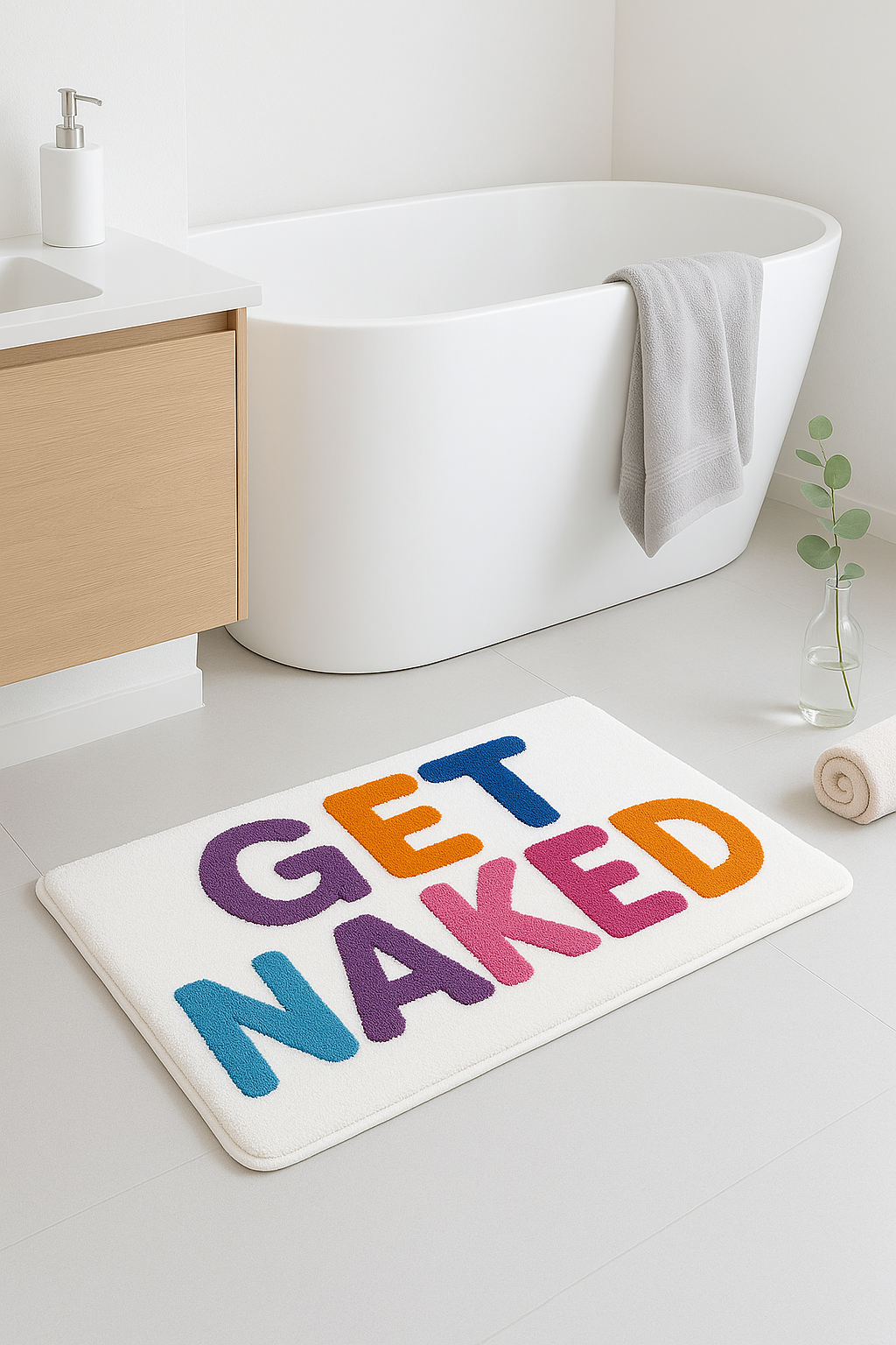 Tapis de bain shaggy motif get naked antiderapant - vue 3 sur 2